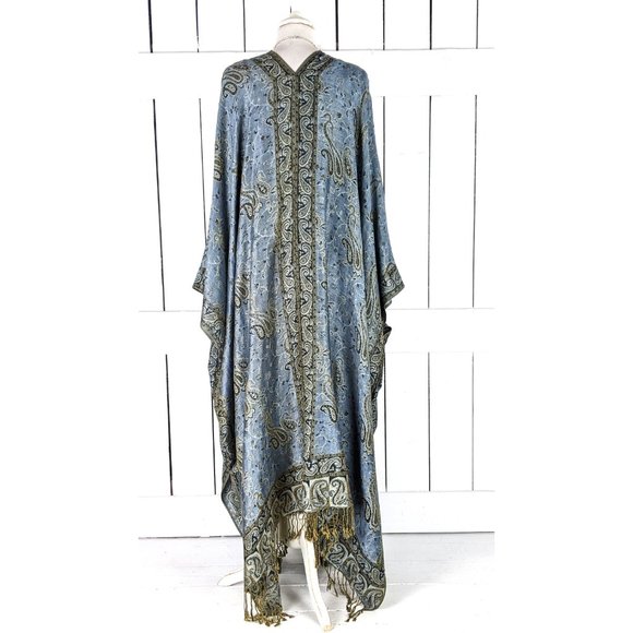 MAXI Grey blue paisley pashmina kimono cover up cardigan jacket - Picture 5 of 7